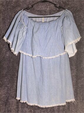 Leshop Boutique Light Blue Off-Shoulder Fringe Dress